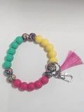 Yellow, green, pink wristlet