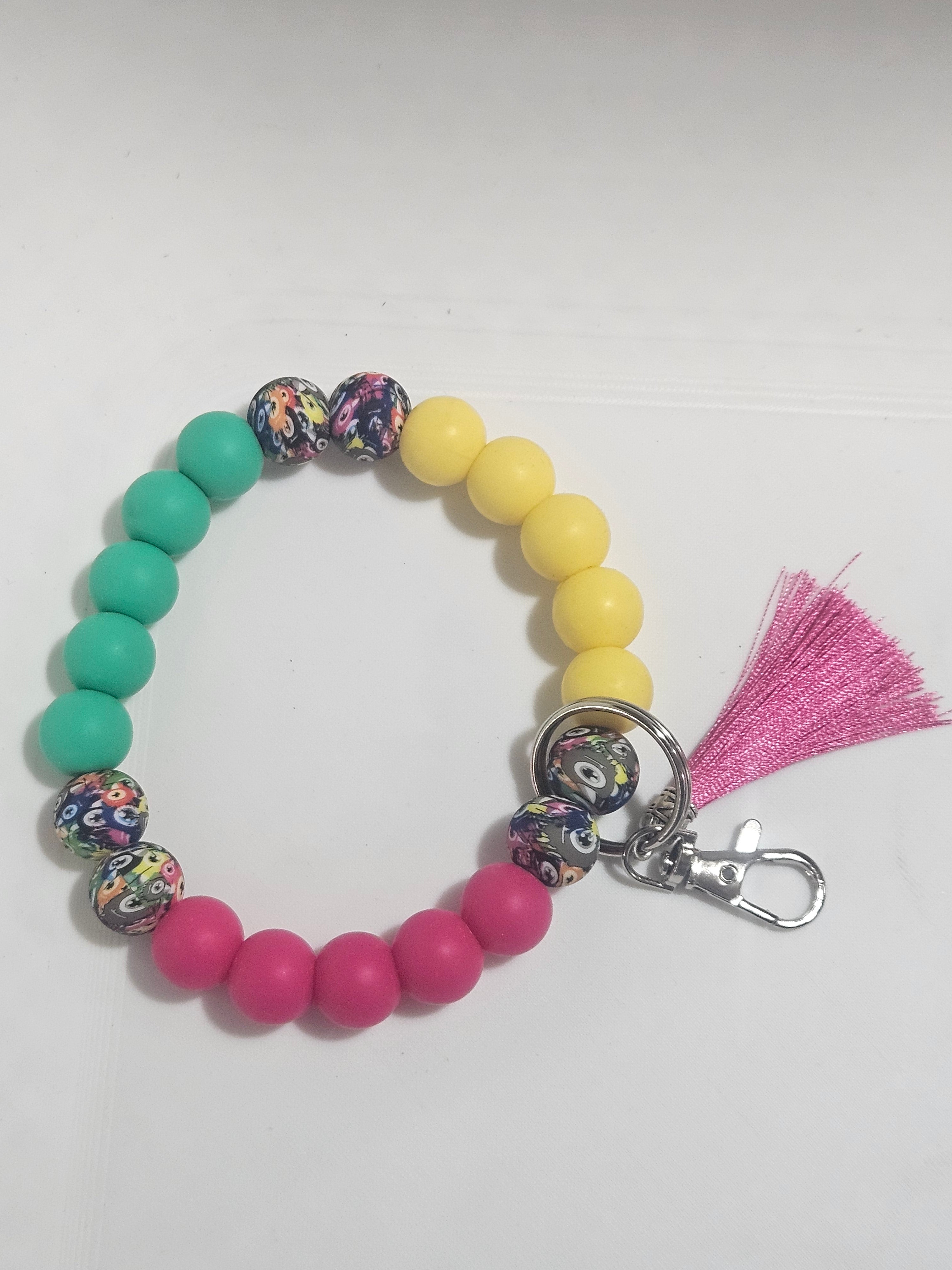 Yellow, green, pink wristlet