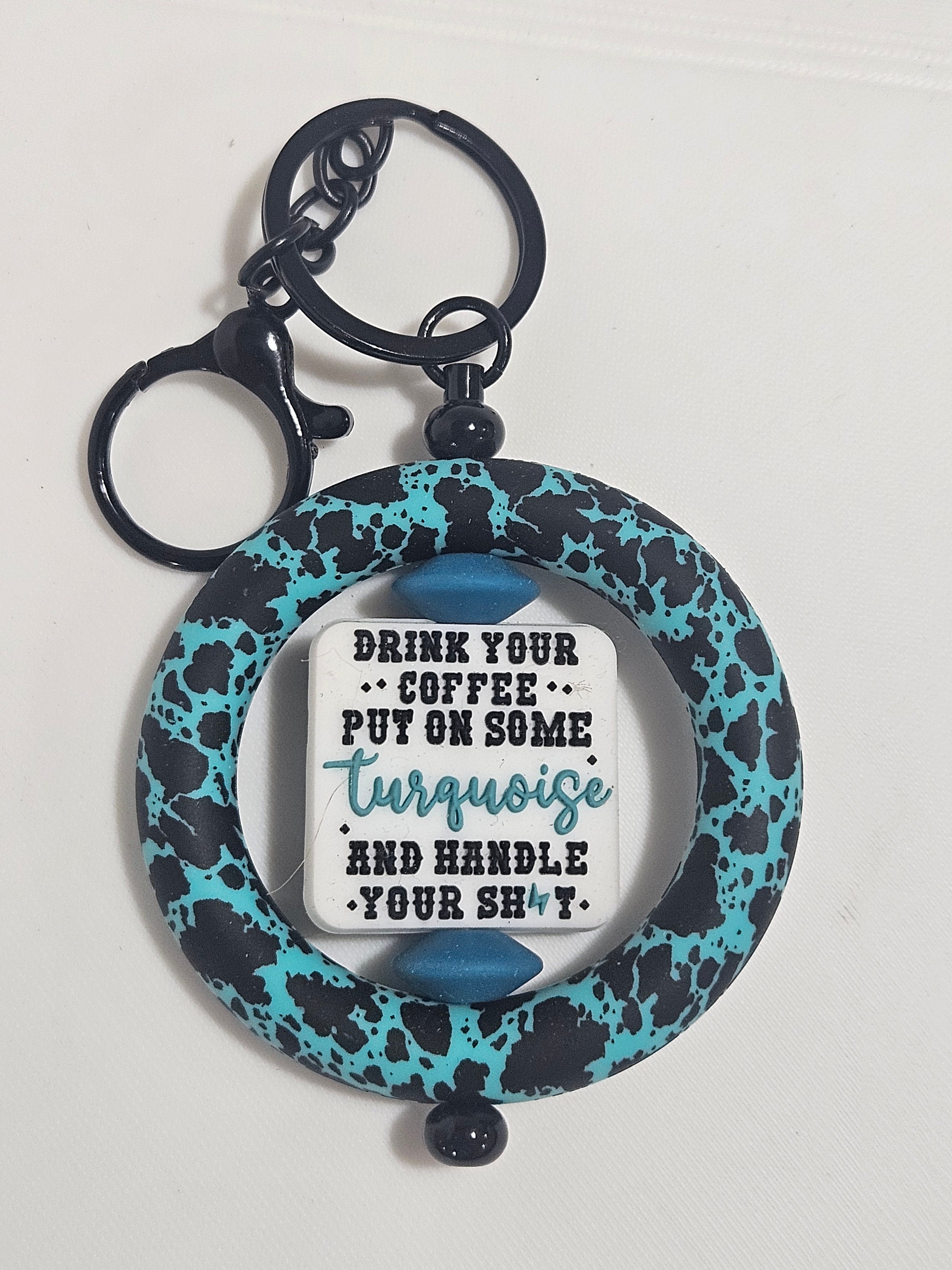 Coffee and turquoise keychain